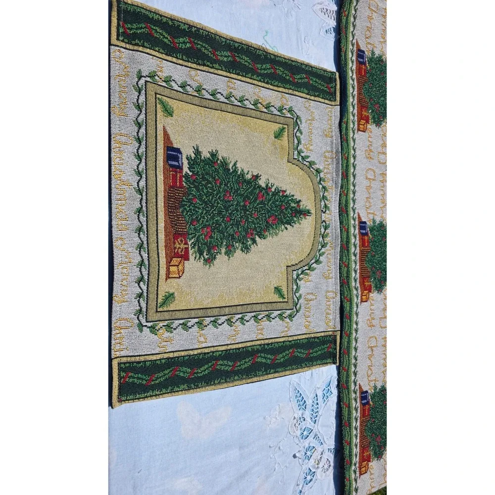 Christmas Table Runner and Placemat Set,‎ Holiday Tree Design, Festive Decor